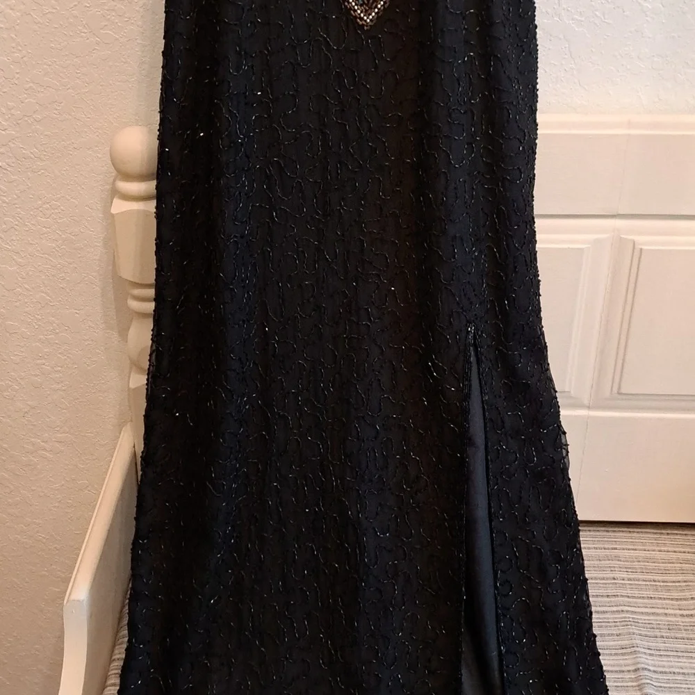 Vintage Laurence Kazar sequin beaded Dress Womens Size Small  Black Formal Maxi - Picture 4 of 15